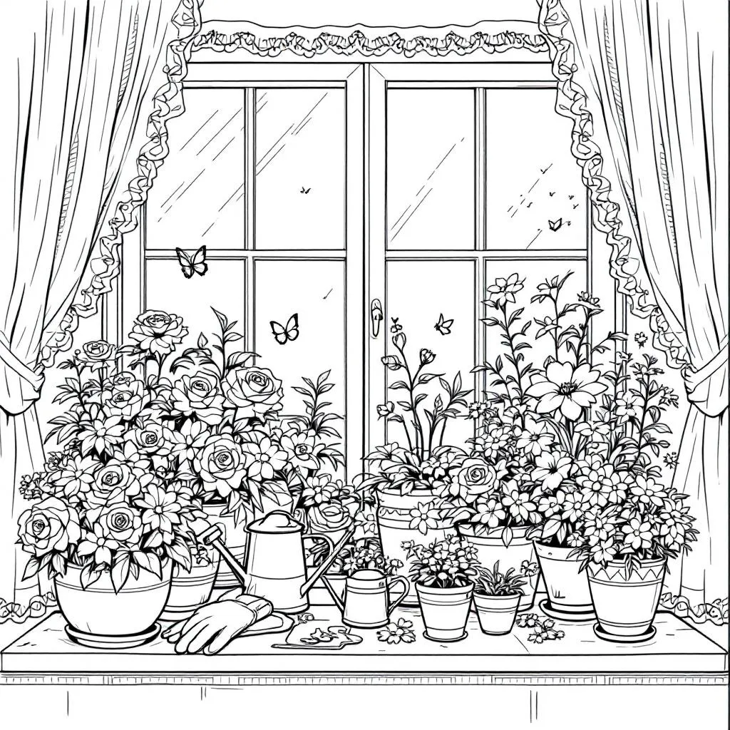 window garden coloring page